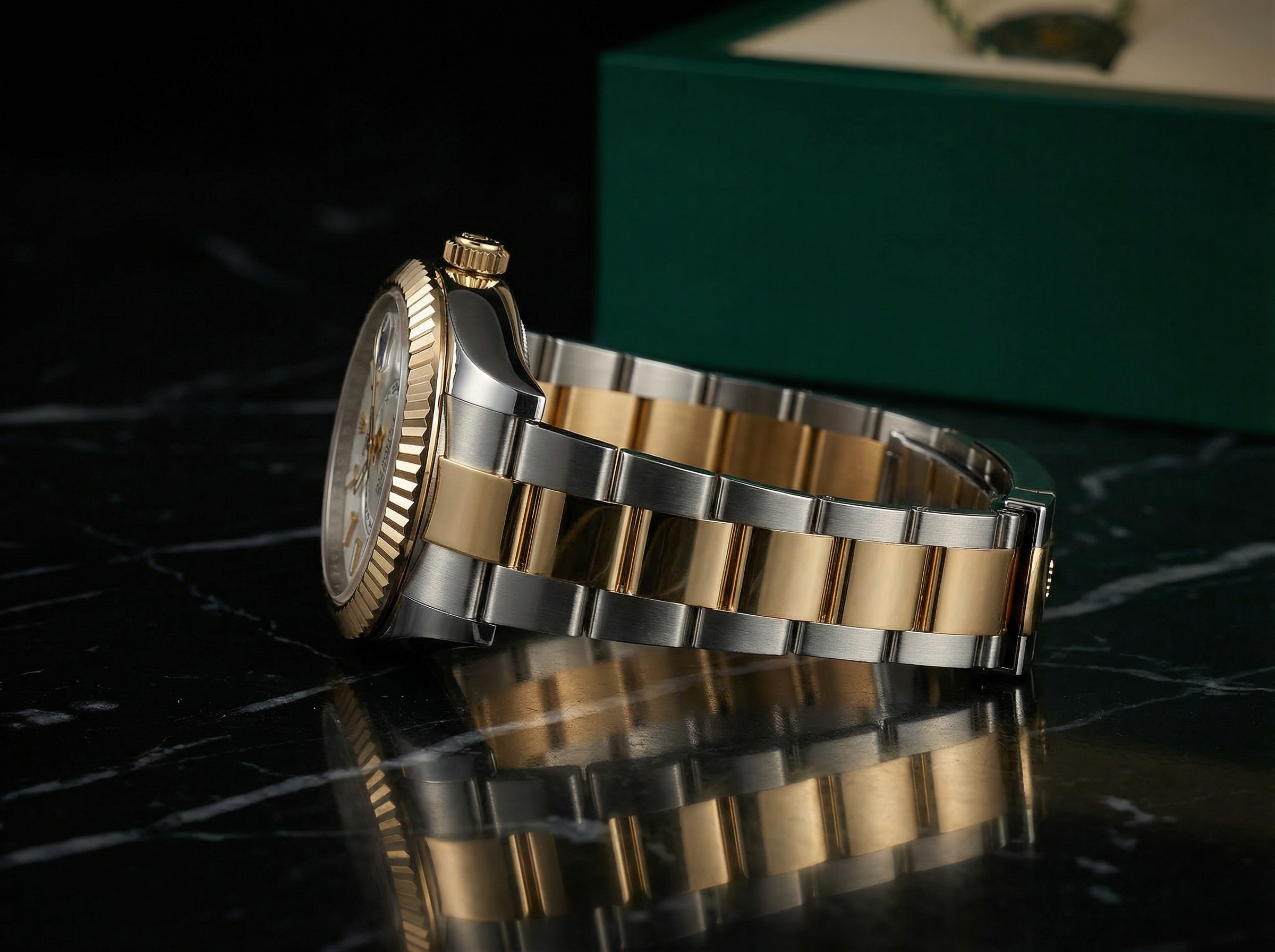 Rolex Sky-Dweller on marble with box